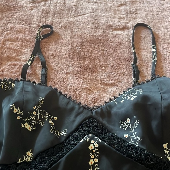 Silk Mini Slip Dress Lingerie Fit Flare Floral Lace Ladder Trim Y2K Cutout Goth - Picture 7 of 12